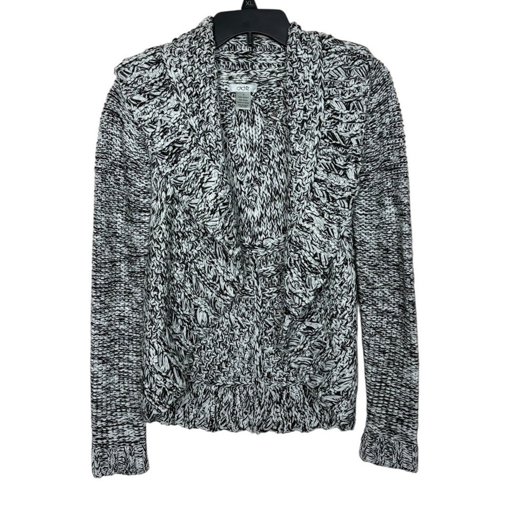 Cache Chunky Knit Open Front Sweater Cardigan‎ Size M Black/White